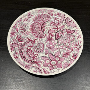 Vtg Pink Magenta Floral Paisley Print Saucer Plate 5.5” Grannycore Cottagecore